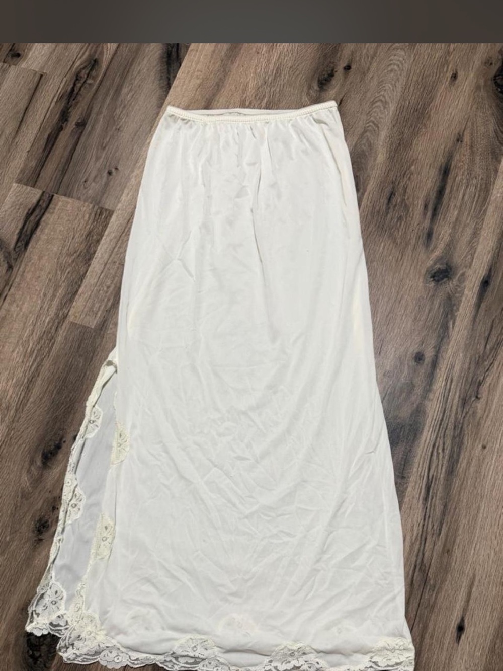 Women's White Lace-Trim Maxi Slip Skirt